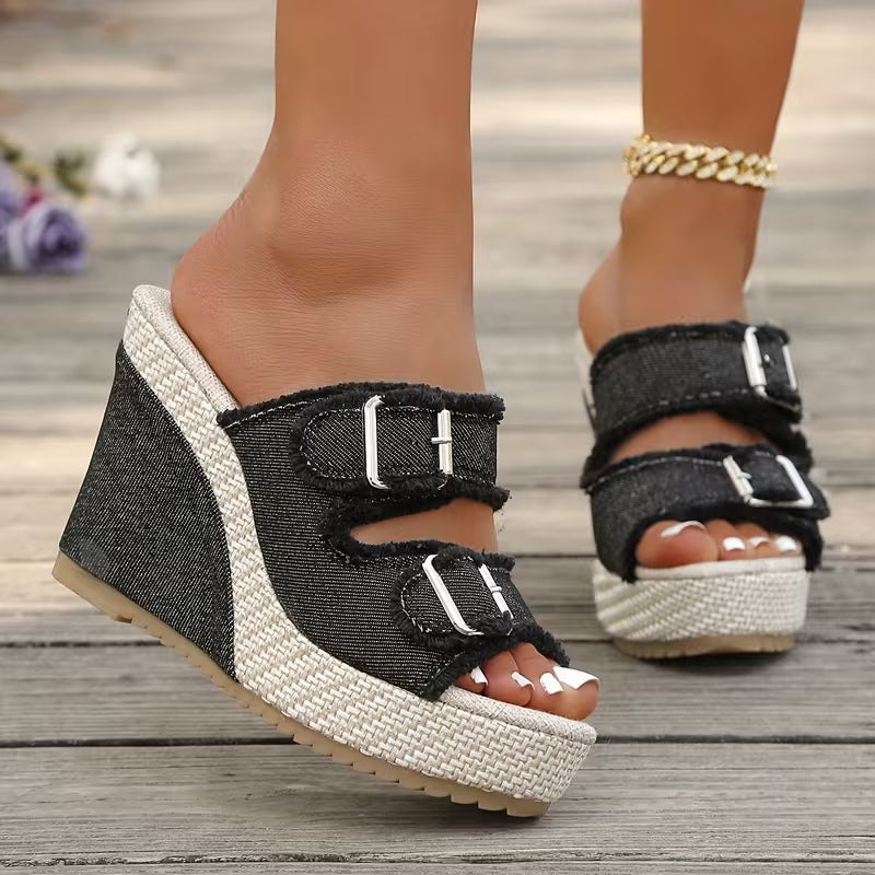Atelier | Sandalen met sleehak en gerafelde rand