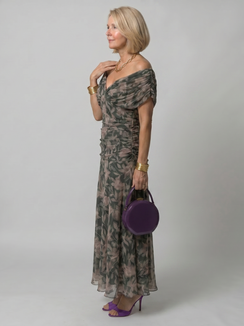Calen off-shoulder midi-jurk