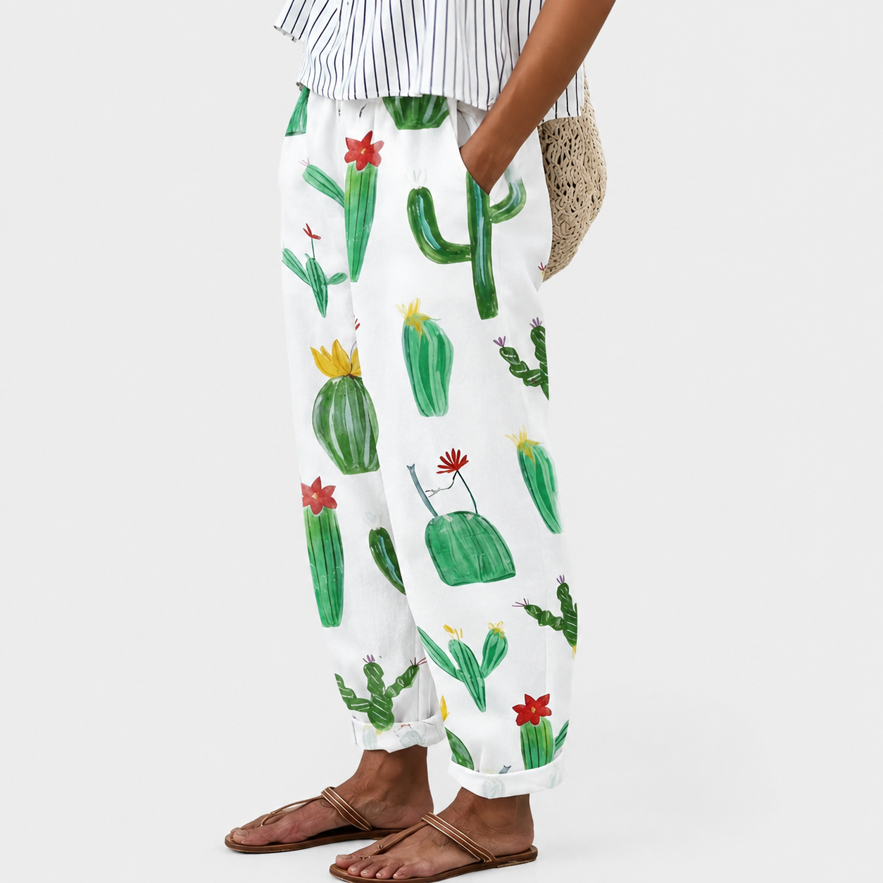 Comfortbroek met cactusprint