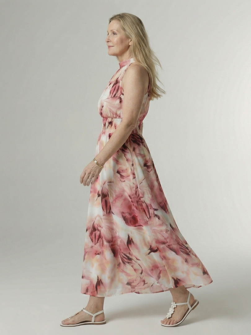 Sylin halter midi-jurk met gerimpelde taille