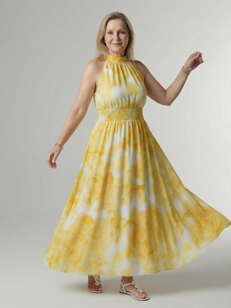 Sylin halter midi-jurk met gerimpelde taille