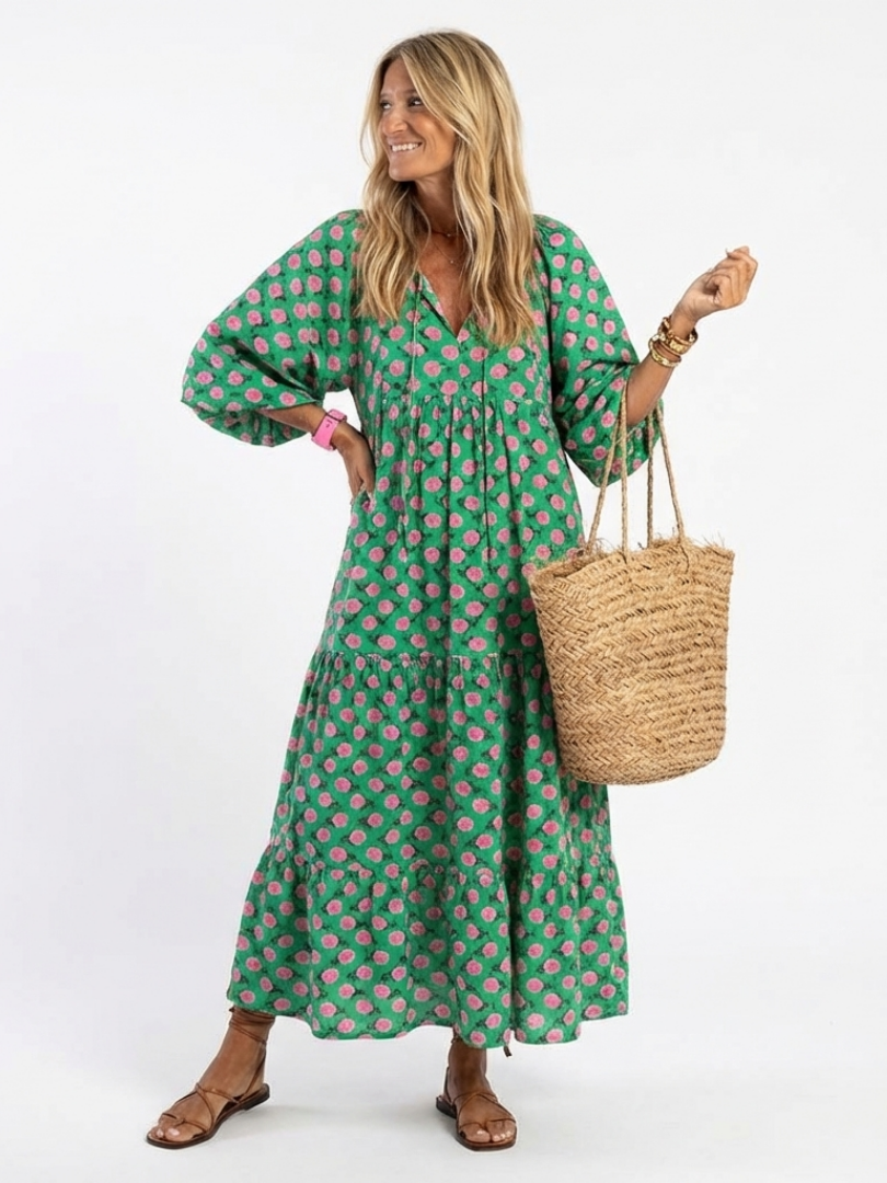Kunneke lange jurk met bloemenprint in groen