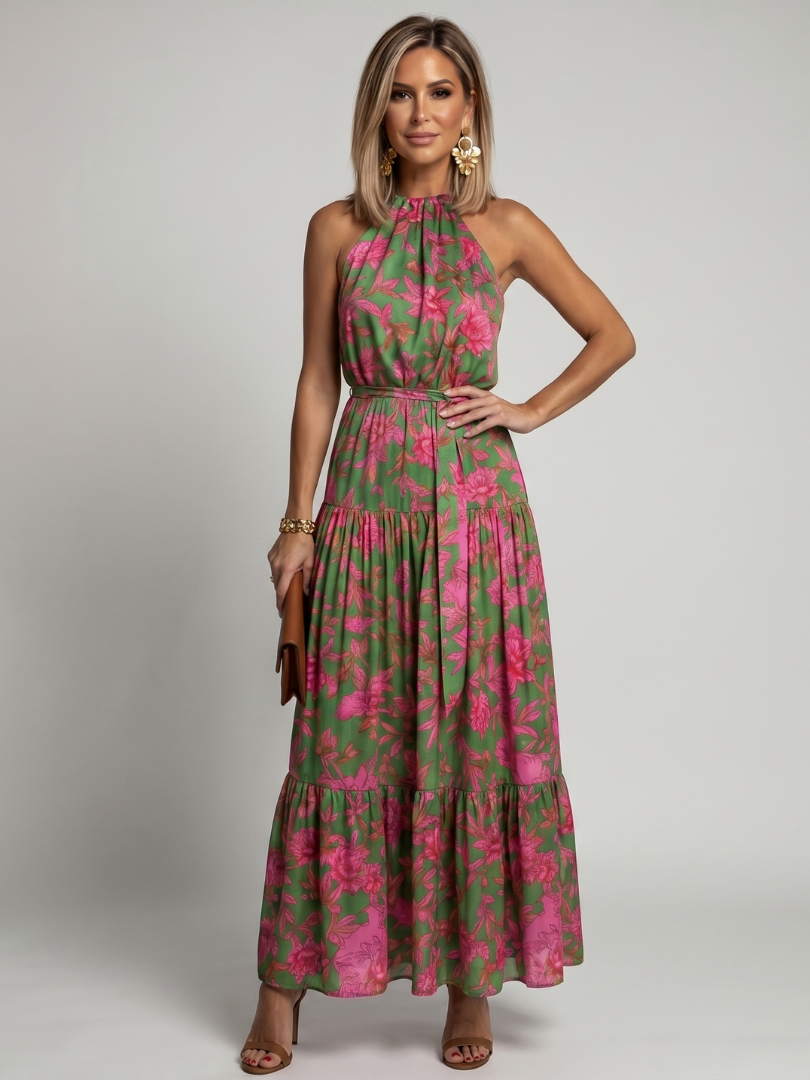 Rowen gedrapeerde halter midi-jurk