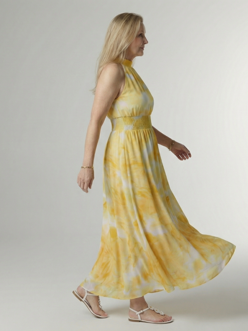 Sylin halter midi-jurk met gerimpelde taille