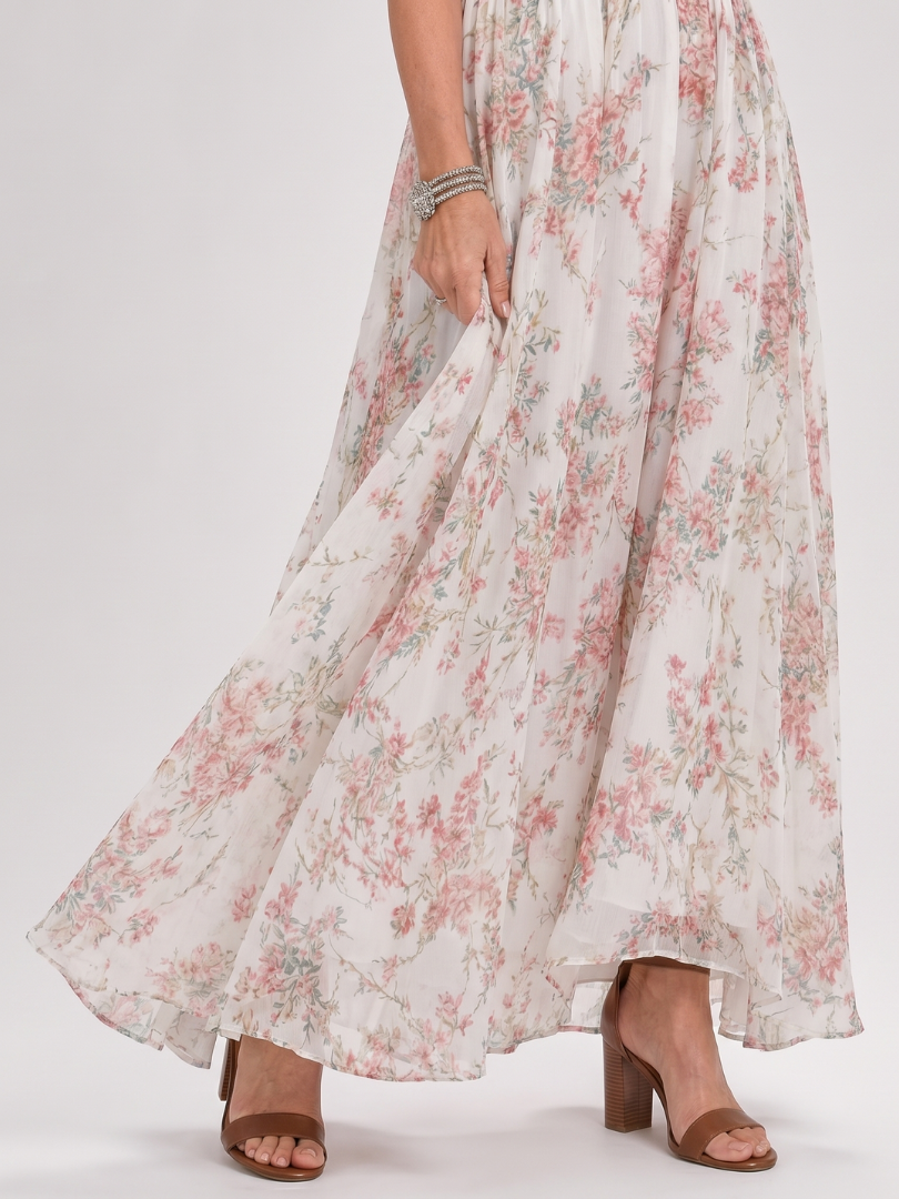 Guinevere midi-jurk met bloemenprint en zwierige rok
