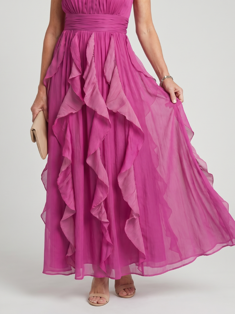 Orea | Maxi-jurk met hoge hals en geplooide ruffles