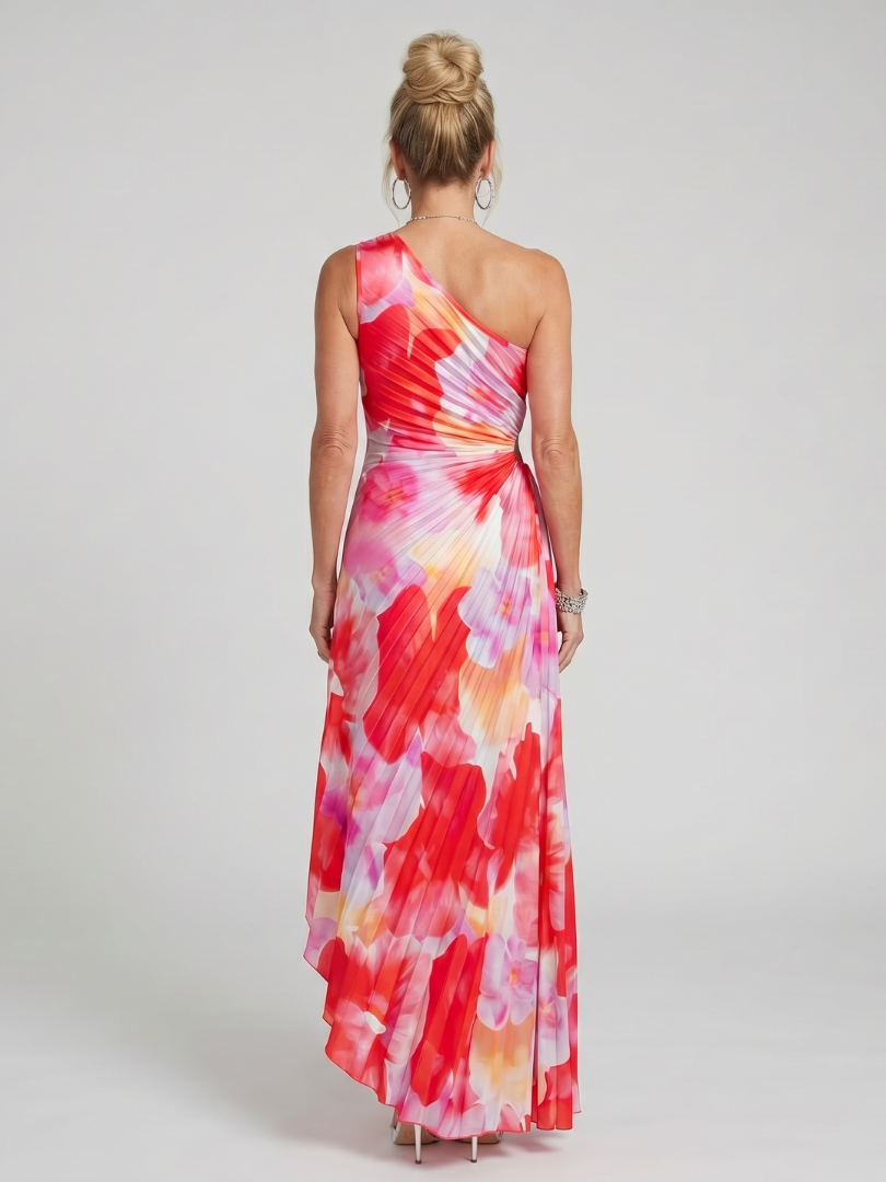 Taya one-shoulder midi-jurk met geplooid lijfje