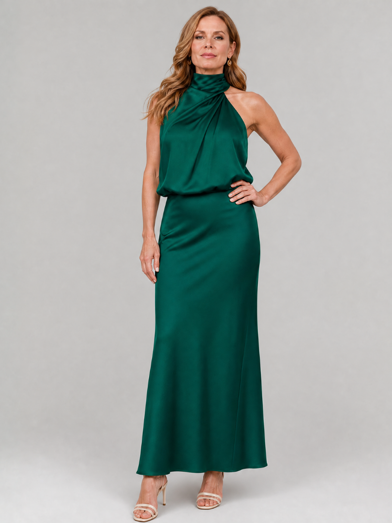Nopal mouwloze midi-jurk met gedrapeerde hals