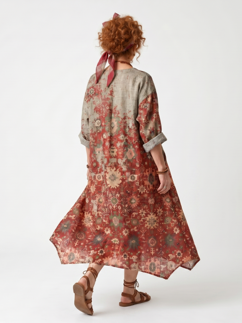 Mintje lange jurk met bloemenprint in roest