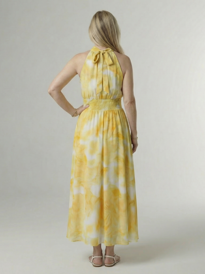 Sylin halter midi-jurk met gerimpelde taille