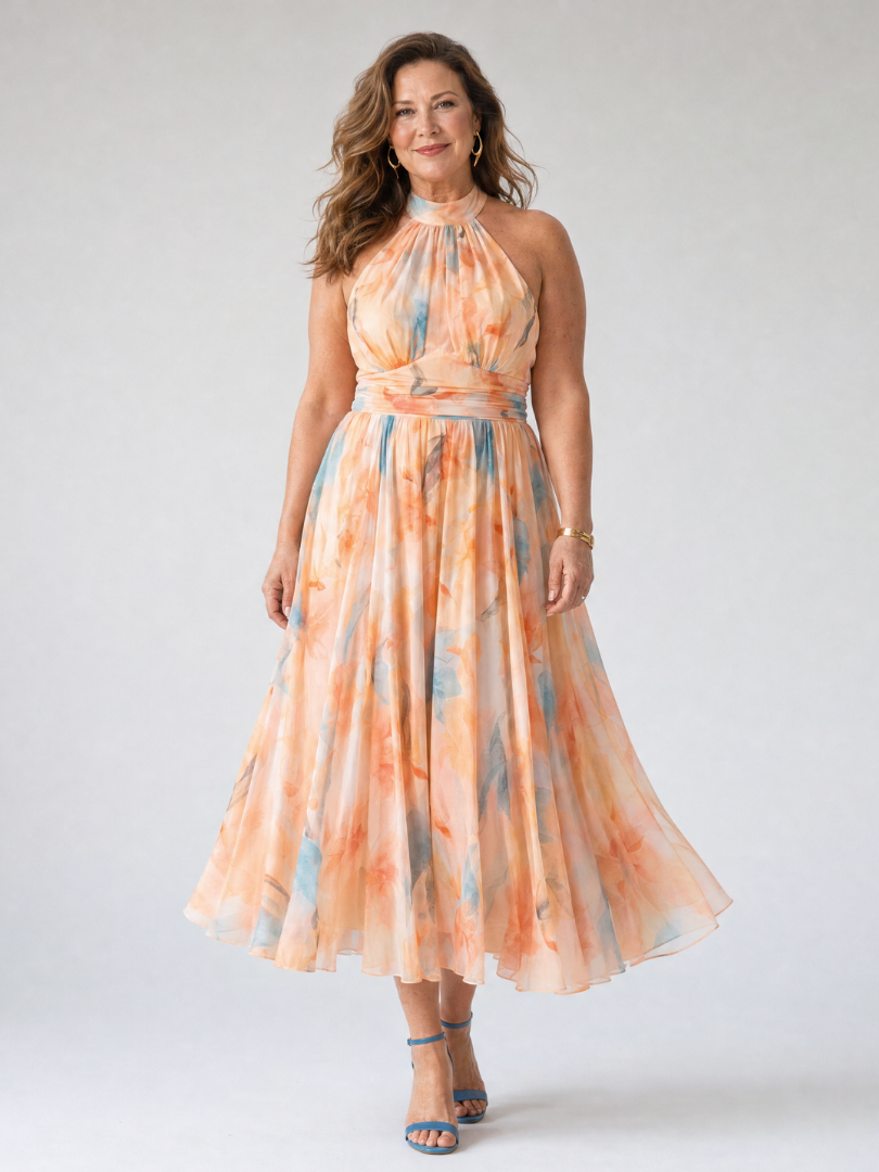 Elin zachte halter midi-jurk