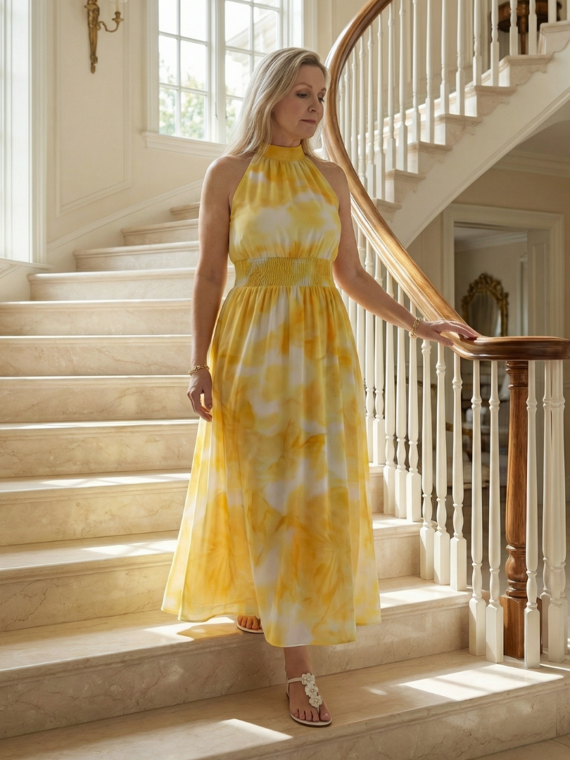 Sylin halter midi-jurk met gerimpelde taille