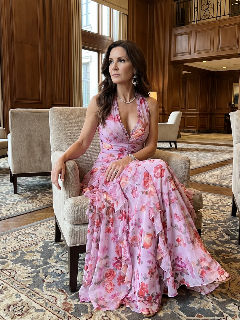 Nori halter maxi-jurk met gerimpeld lijfje en bloemenprint
