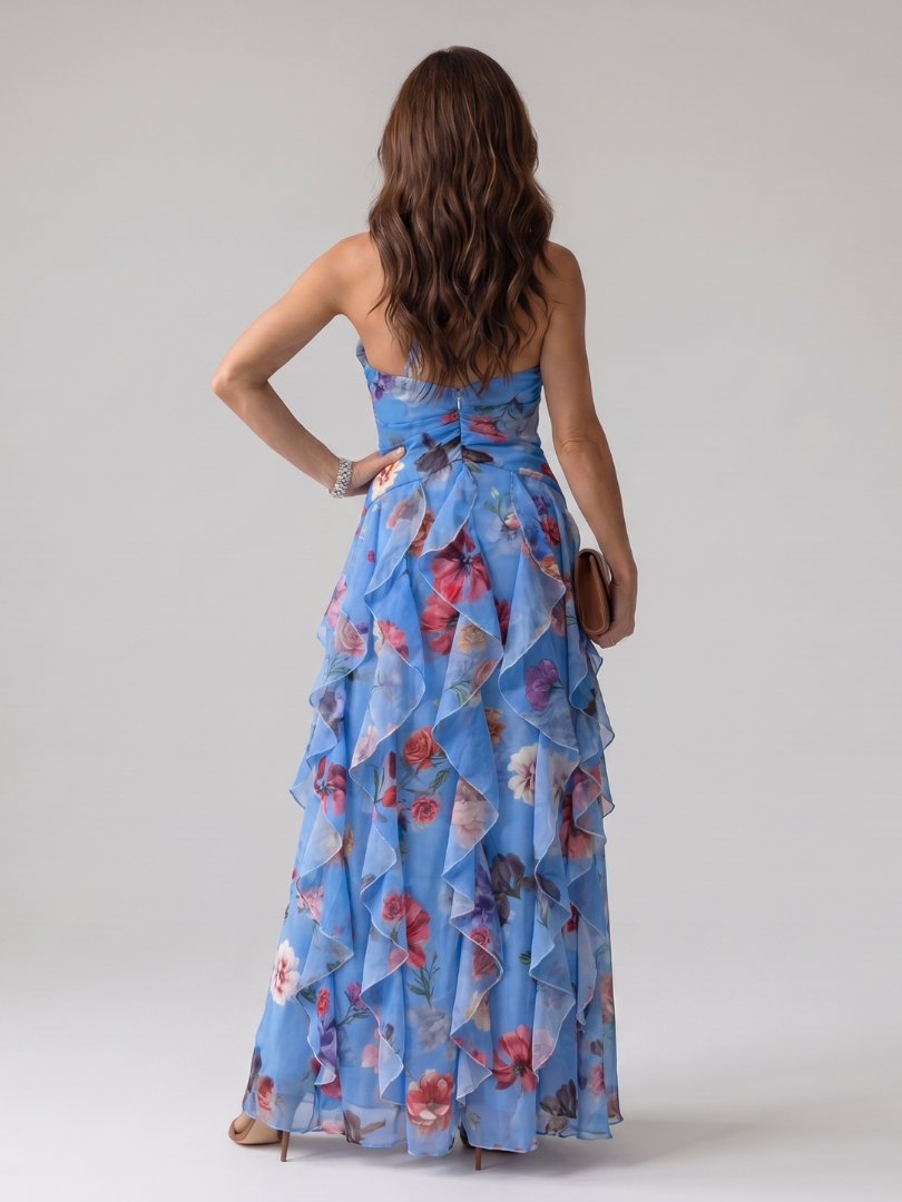 Nori halter maxi-jurk met gerimpeld lijfje en bloemenprint