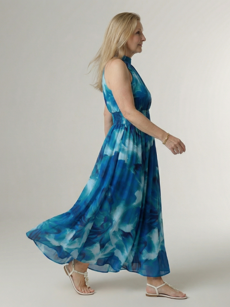 Sylin halter midi-jurk met gerimpelde taille