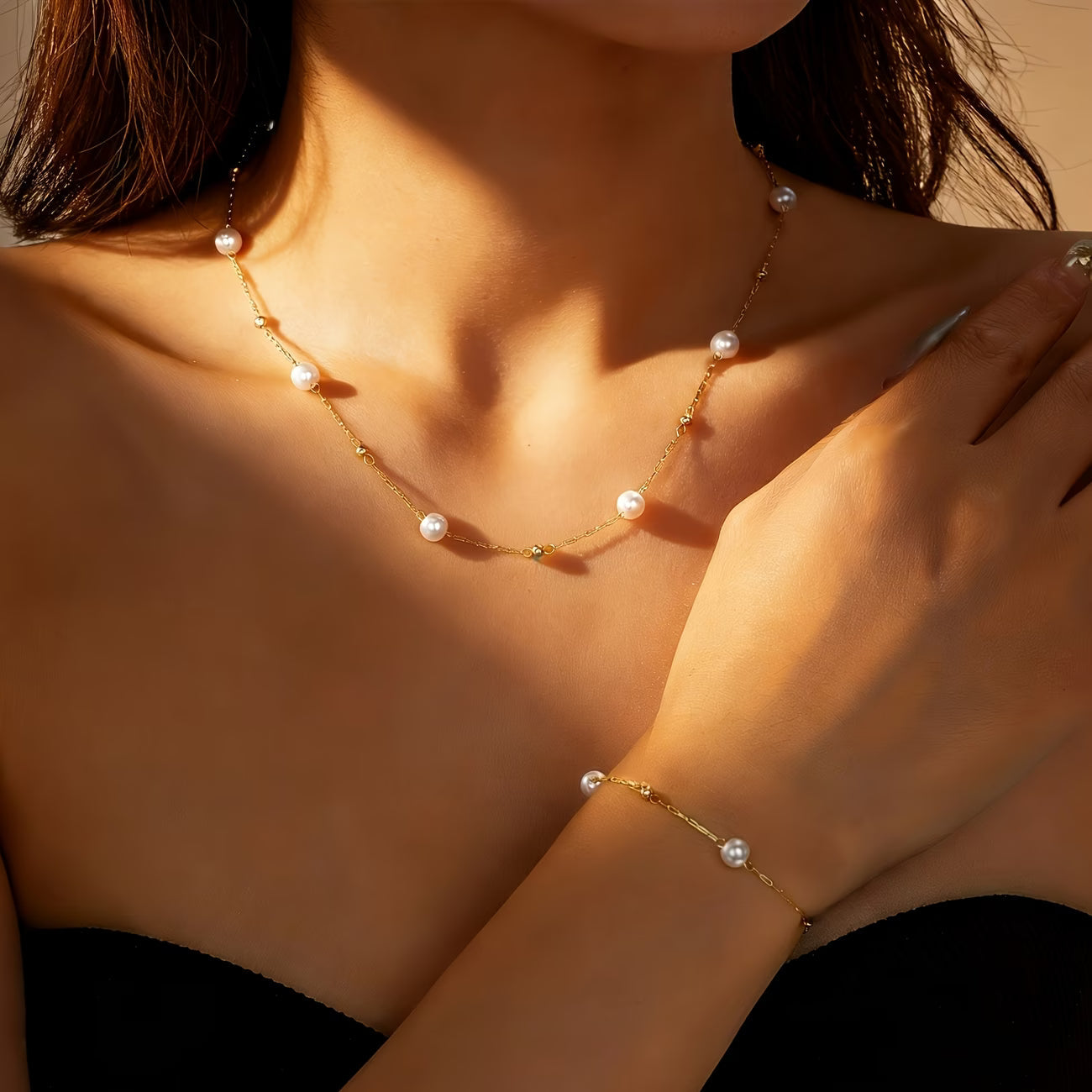 Sieradenset met fijne parelketting
