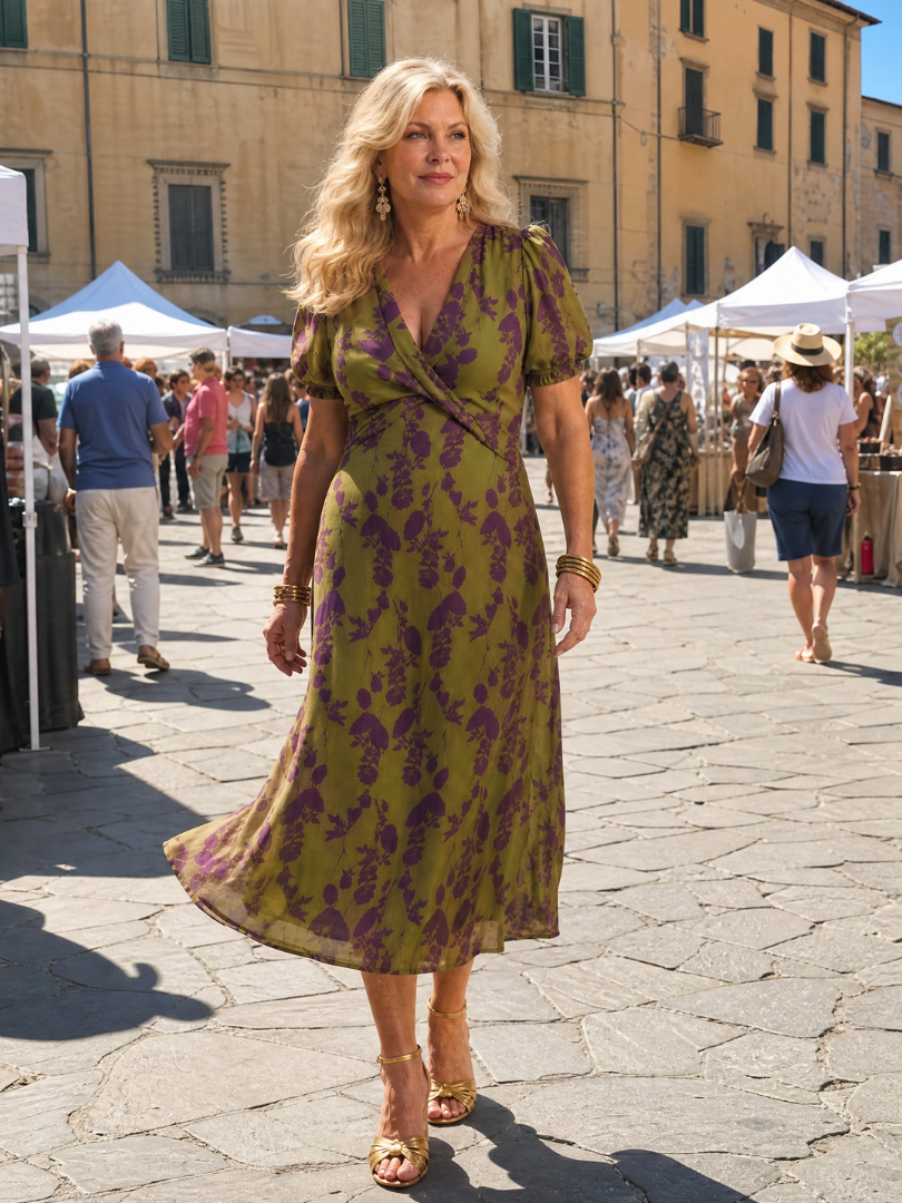 Virel midi-jurk met bloemenprint