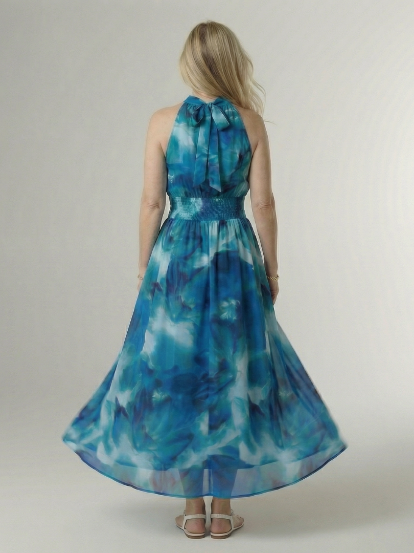 Sylin halter midi-jurk met gerimpelde taille