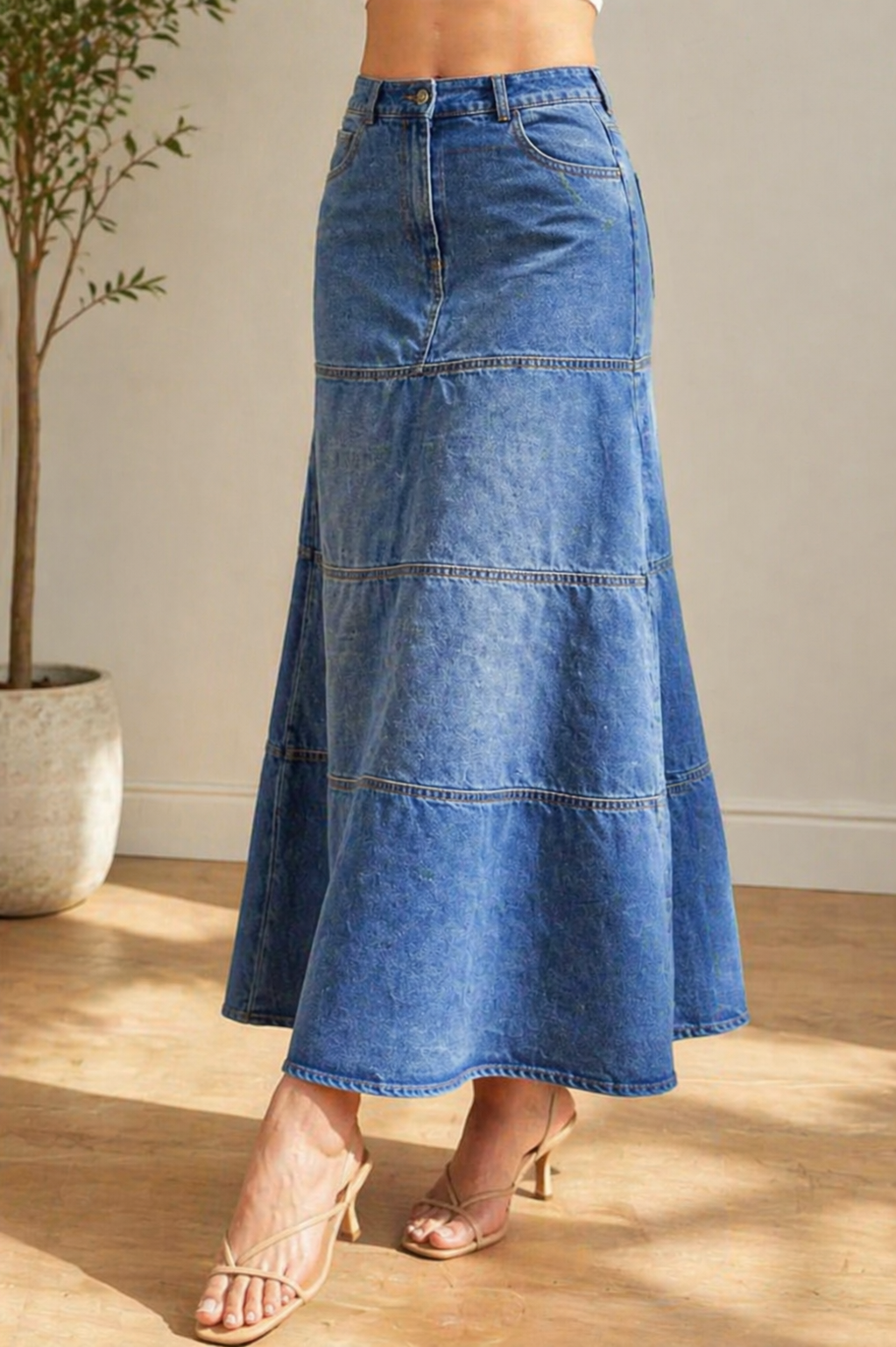 Mary | Denim rok in halflange lengte