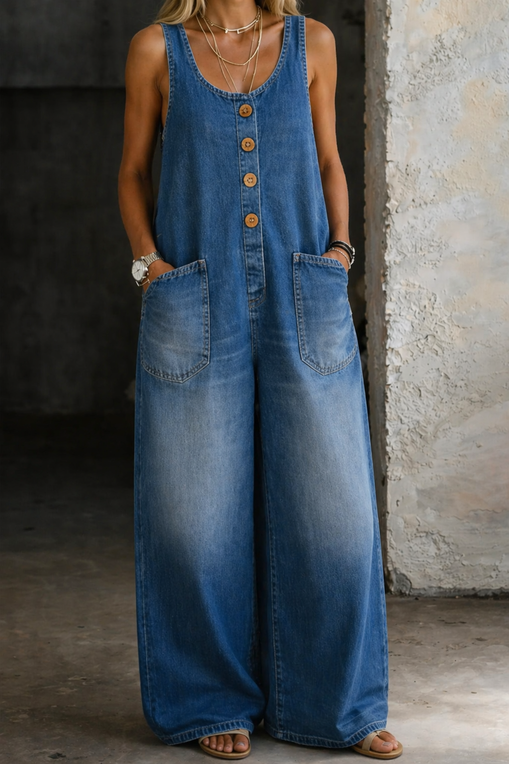 Saylor | Vintage gewassen denim salopette