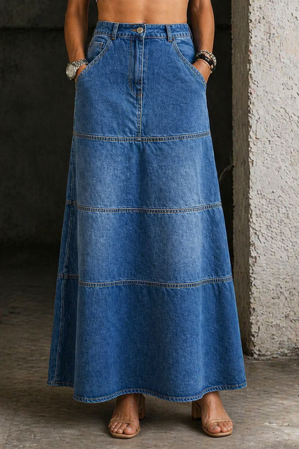 Mary | Denim rok in halflange lengte