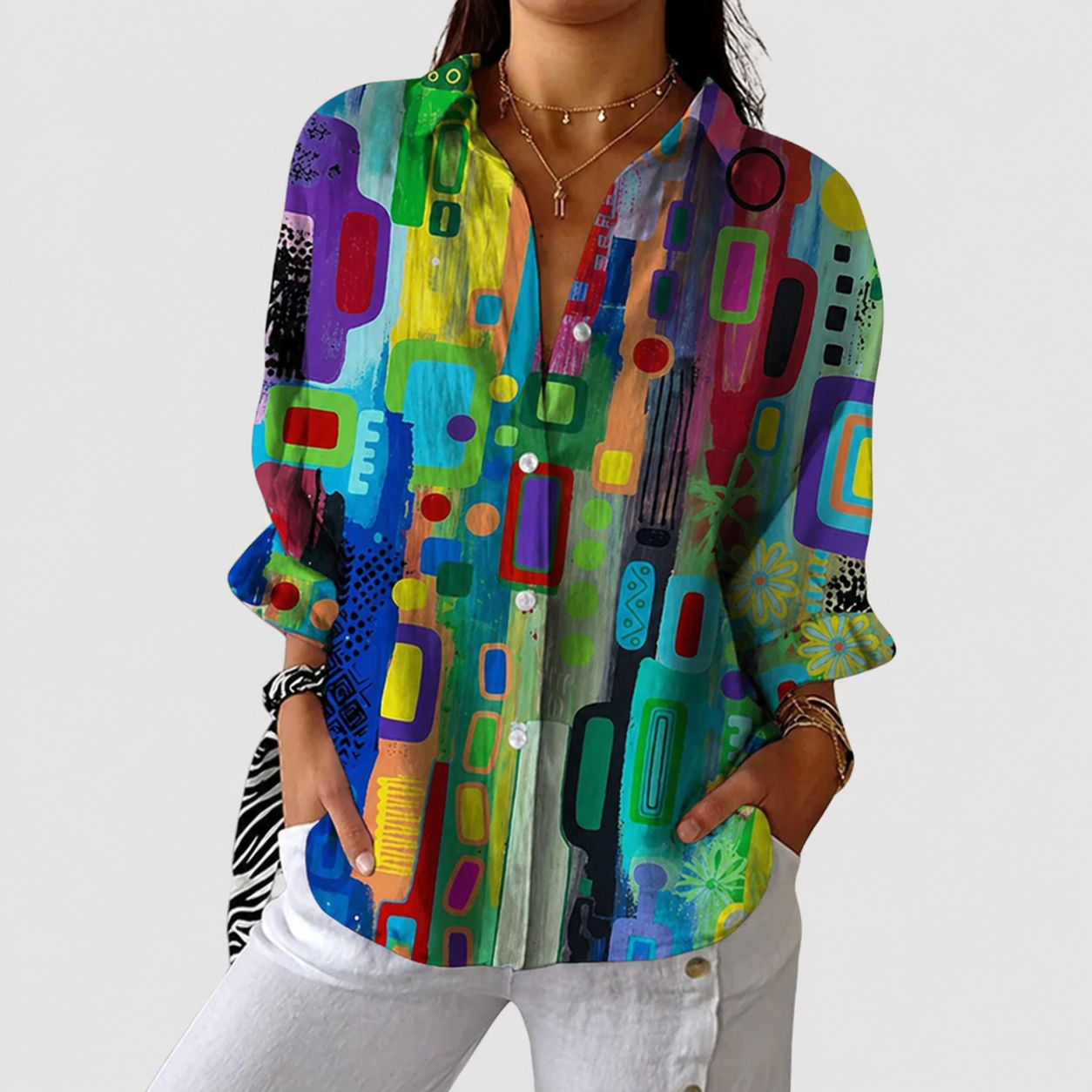 Mirthe lichte blouse met kleurrijke print