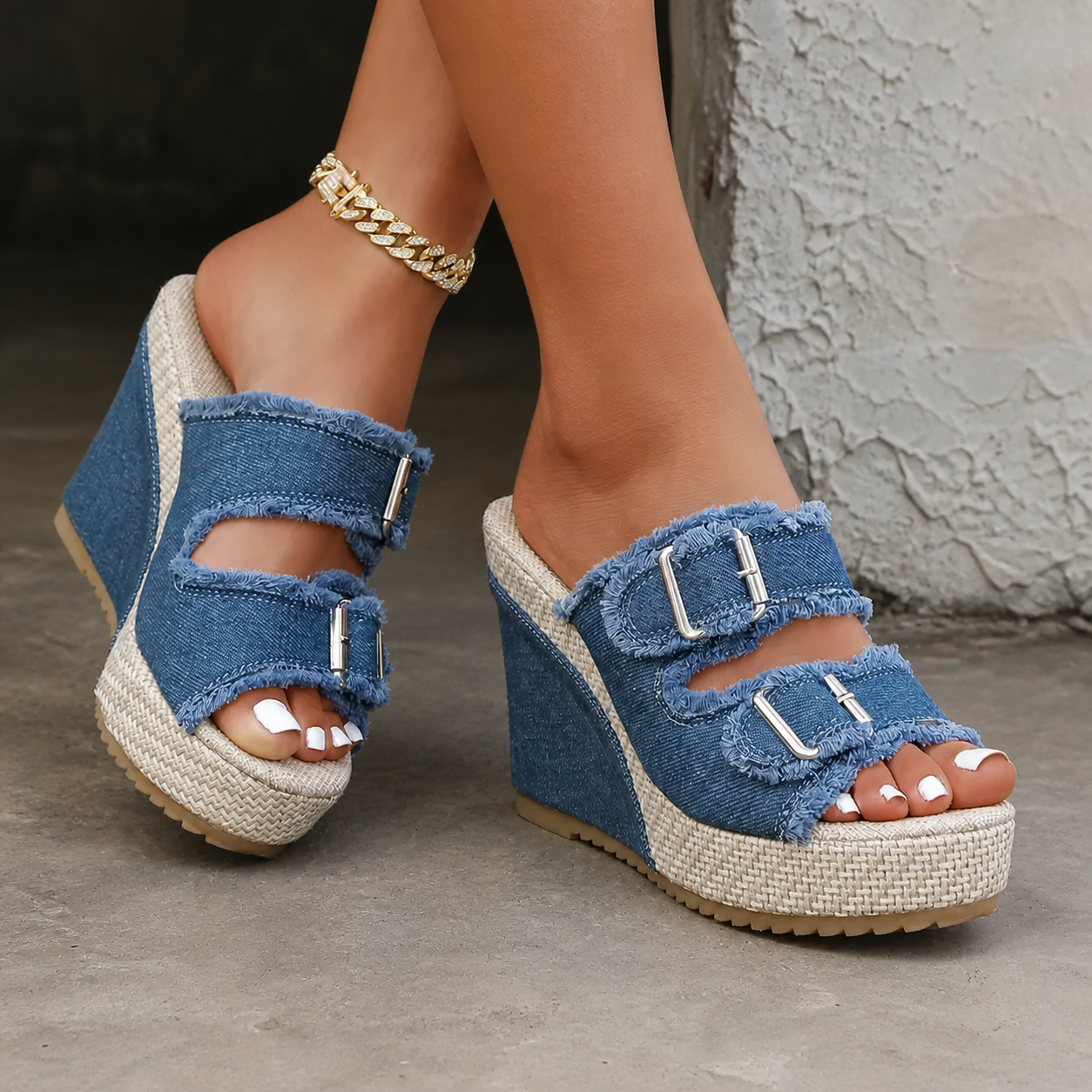Atelier | Sandalen met sleehak en gerafelde rand