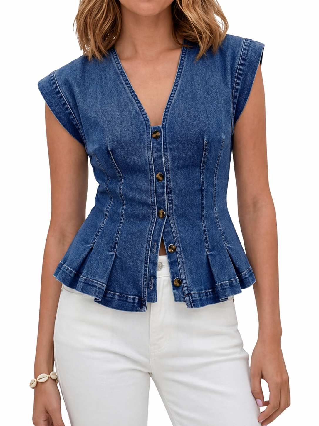 Viera | Denim top met V-hals