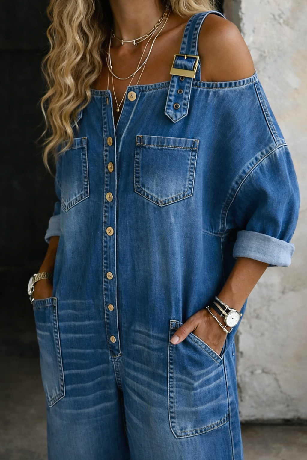 Sophia | Mouwloze denim jumpsuit