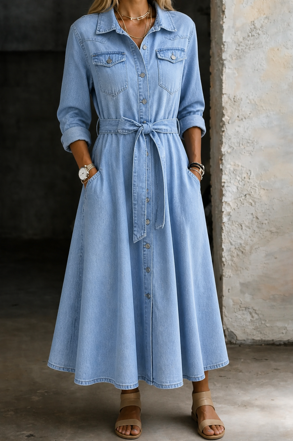 Luna | Denim jurk met lange mouwen