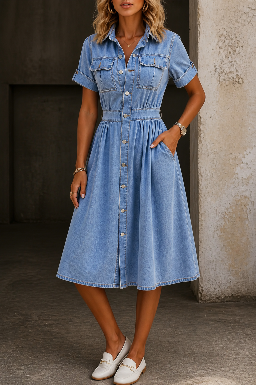 Deborah | Denim jurk met korte mouwen