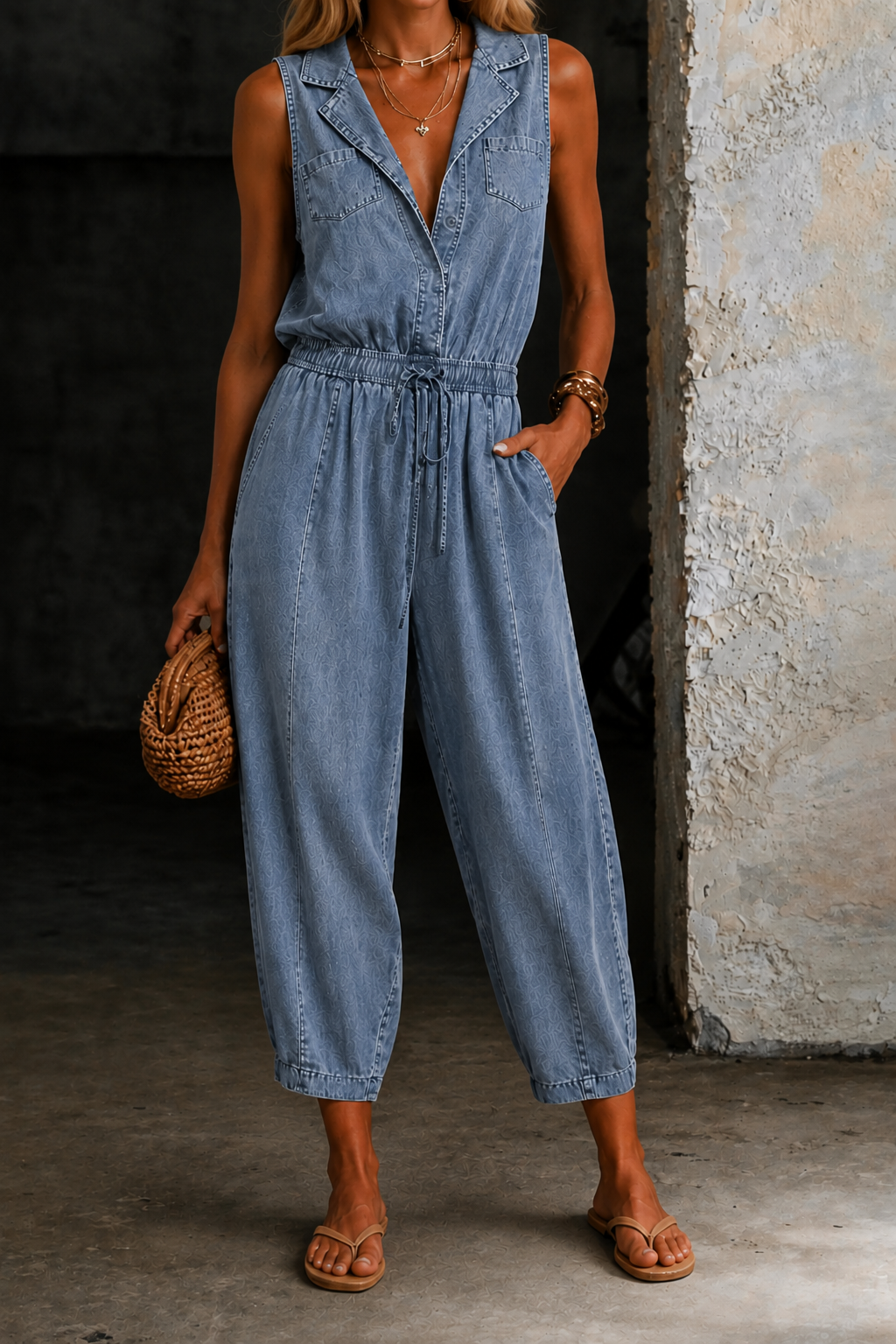Rosalia | Mouwloze denim jumpsuit