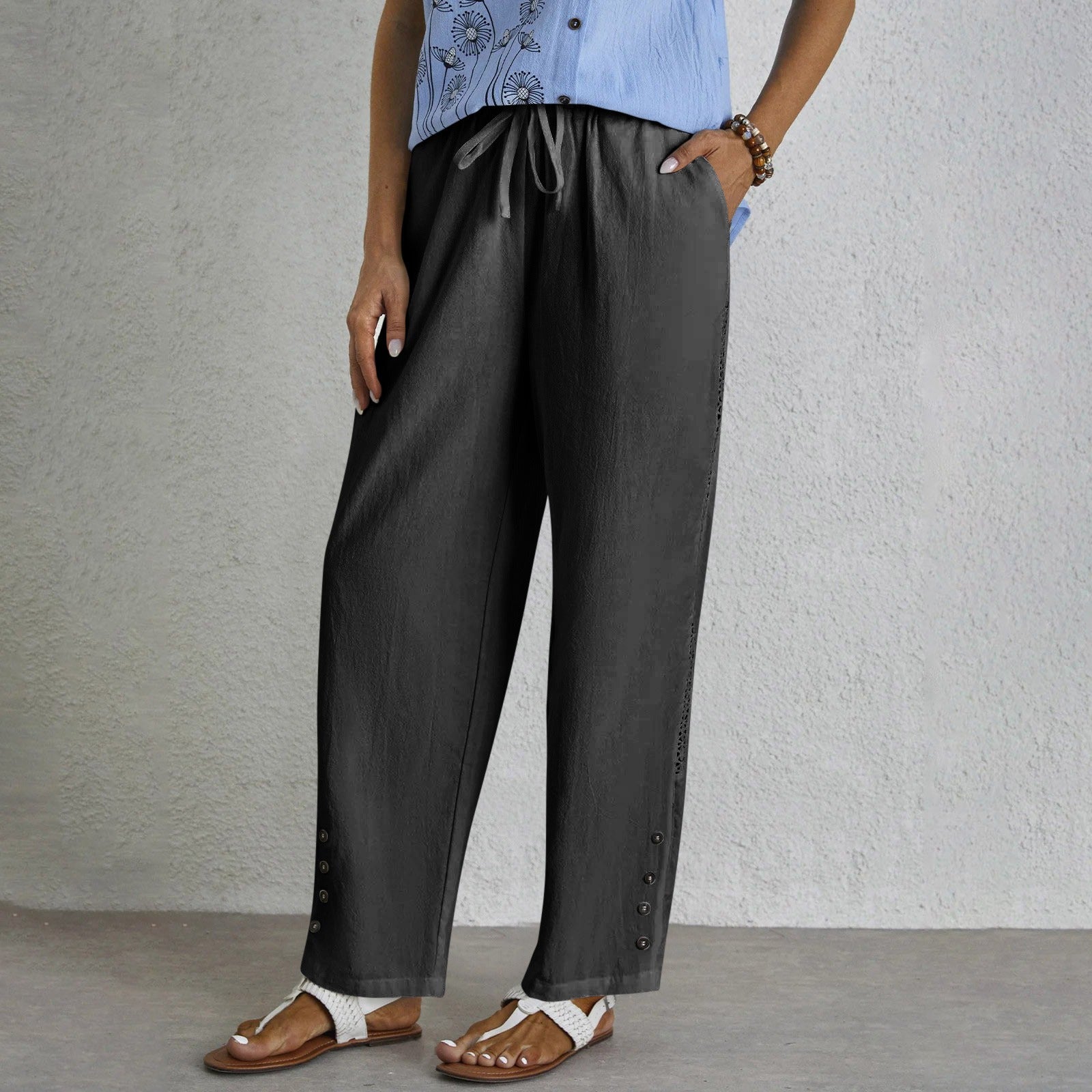 Shania relaxed broek met knoopdetail