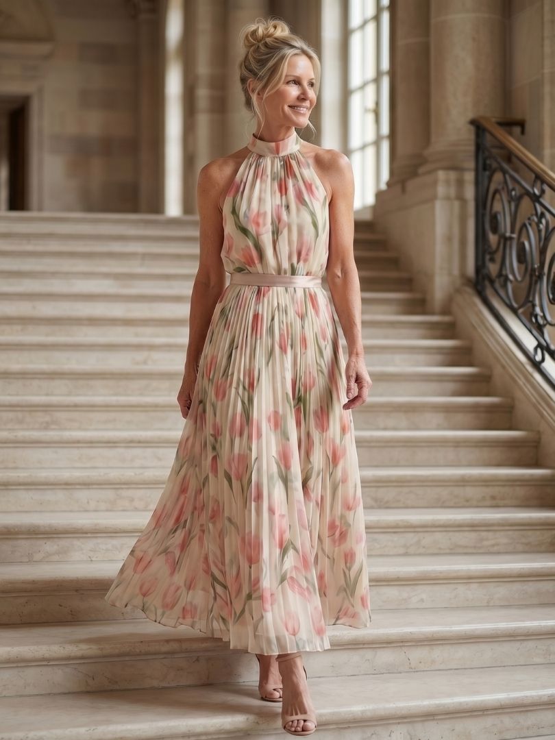 Aurelle halter midi-jurk met bloemenprint
