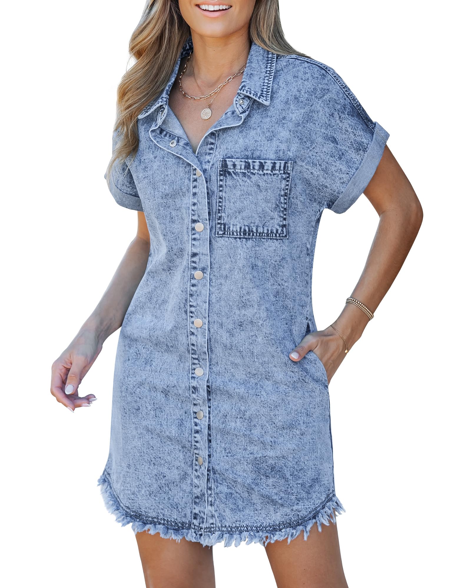 Kaelia | Denim blousejurk met rafelzoom