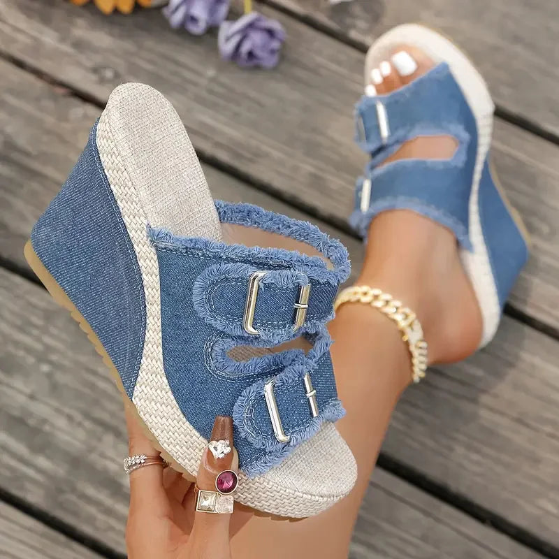 Atelier | Sandalen met sleehak en gerafelde rand