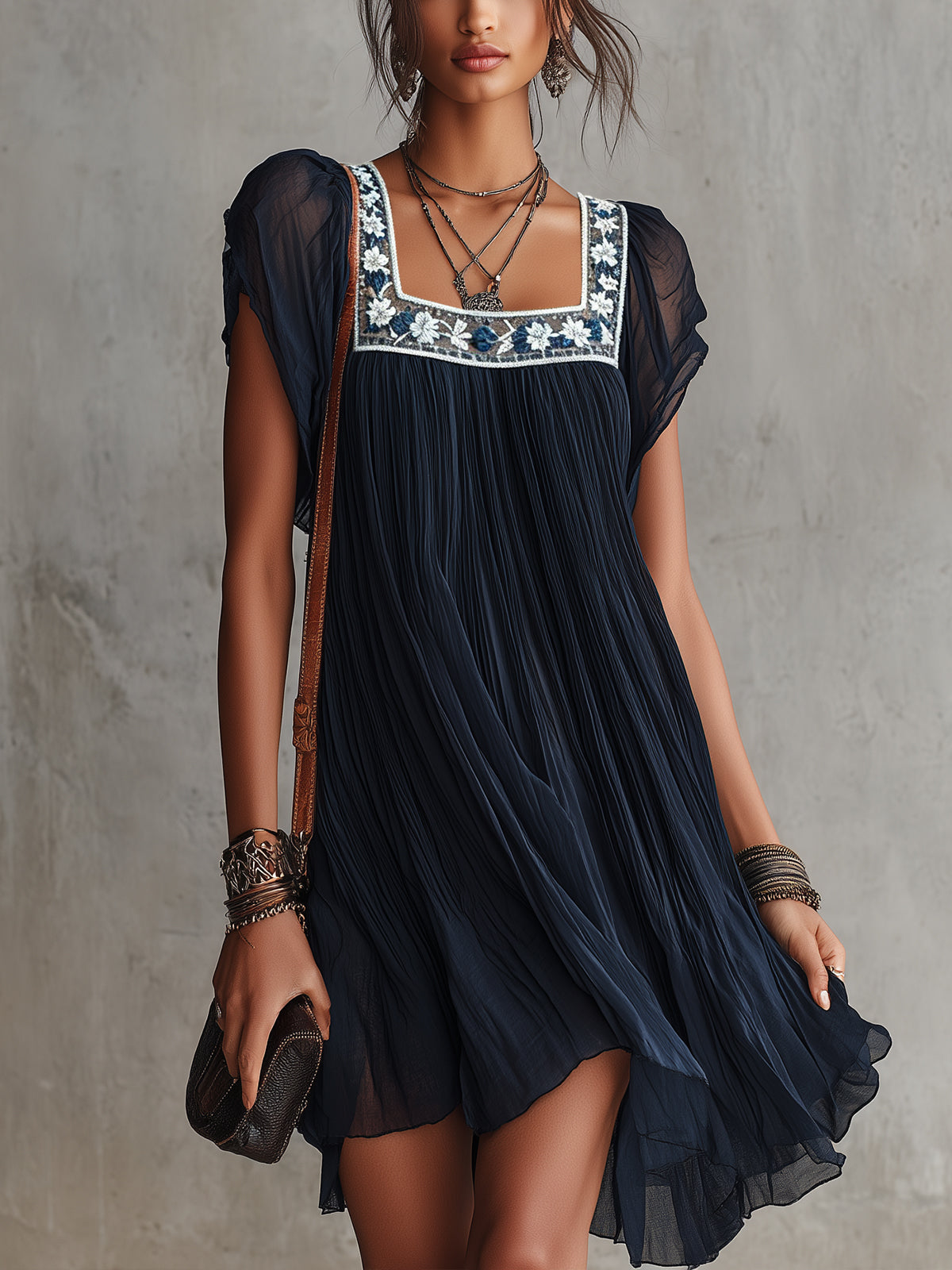 Apolline geplooide mini-jurk van chiffon