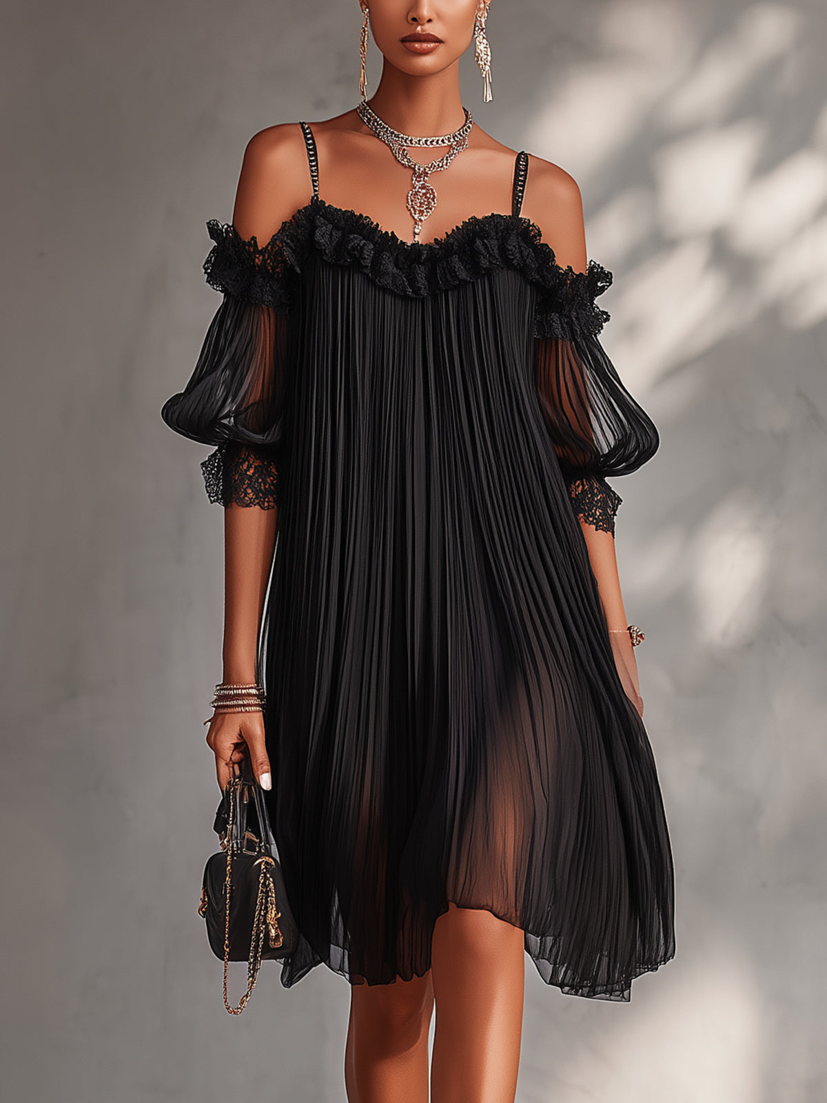 Camille zwarte mini-jurk van chiffon