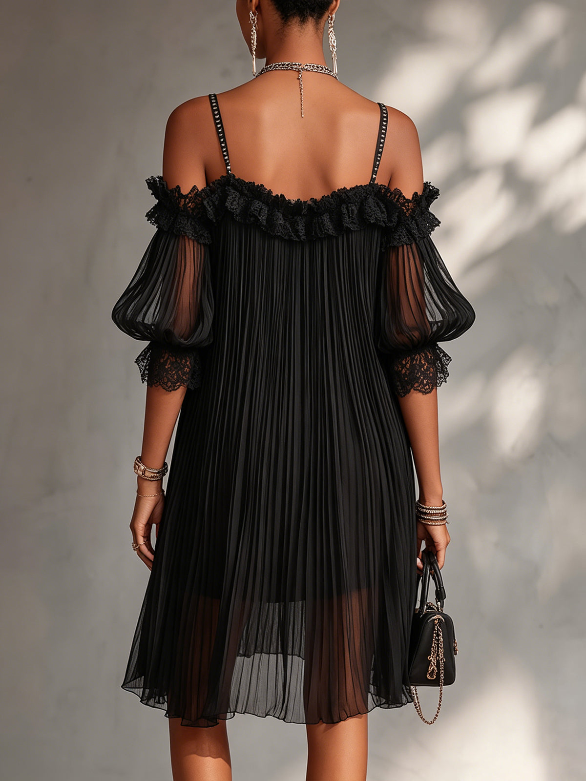 Camille zwarte mini-jurk van chiffon