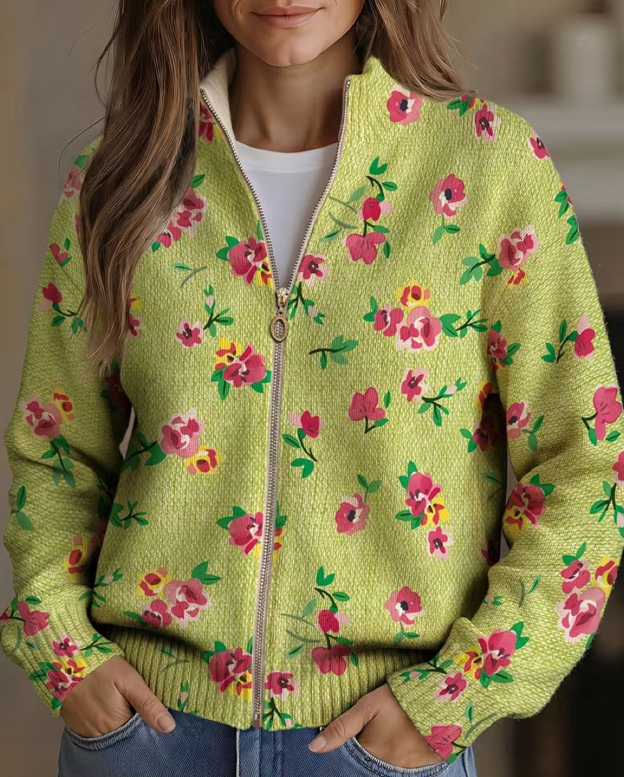 Constance ritsvest met roze bloemen op limegroen