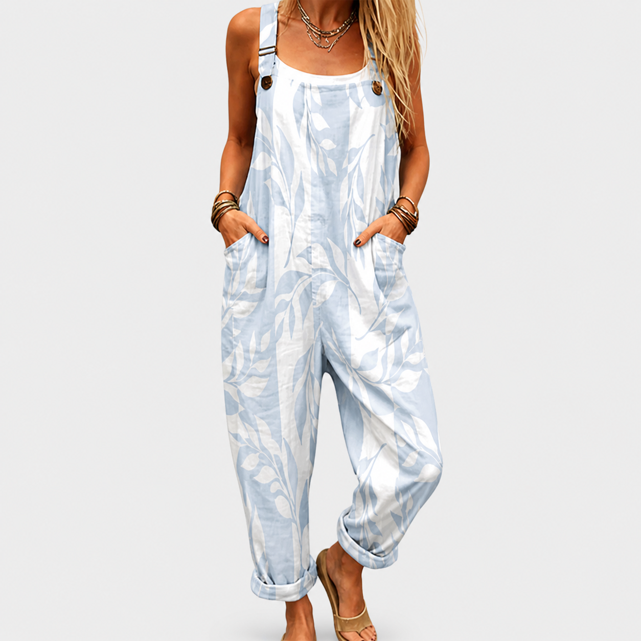 Doortje lichtblauwe jumpsuit met verlopende print