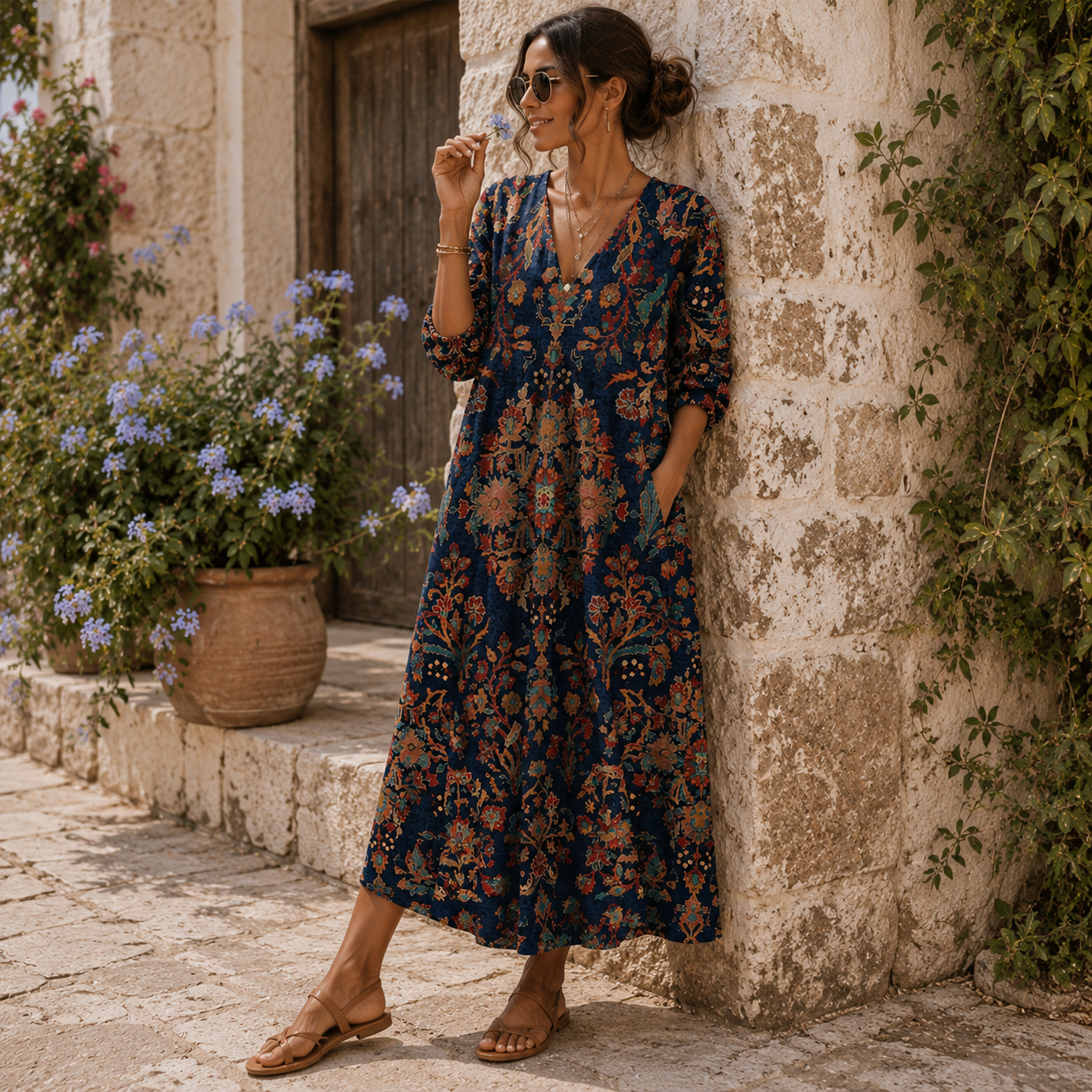 Elvira | Lange vintage jurk in middernachttinten