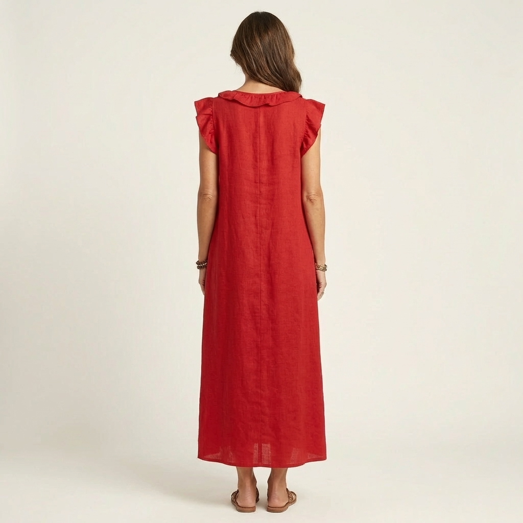 Doutzen mouwloze maxi-jurk met ruche-V-hals