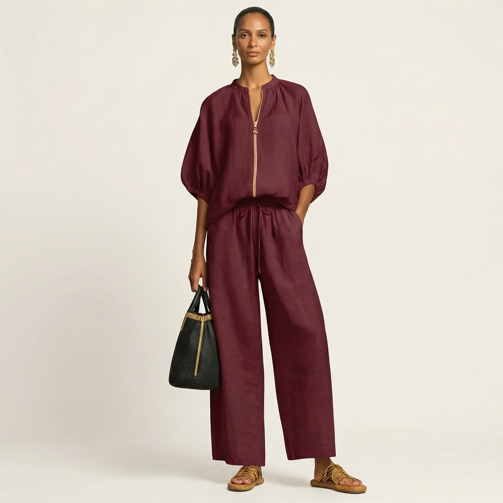 Trijnie set met pofmouwen en ritssluiting