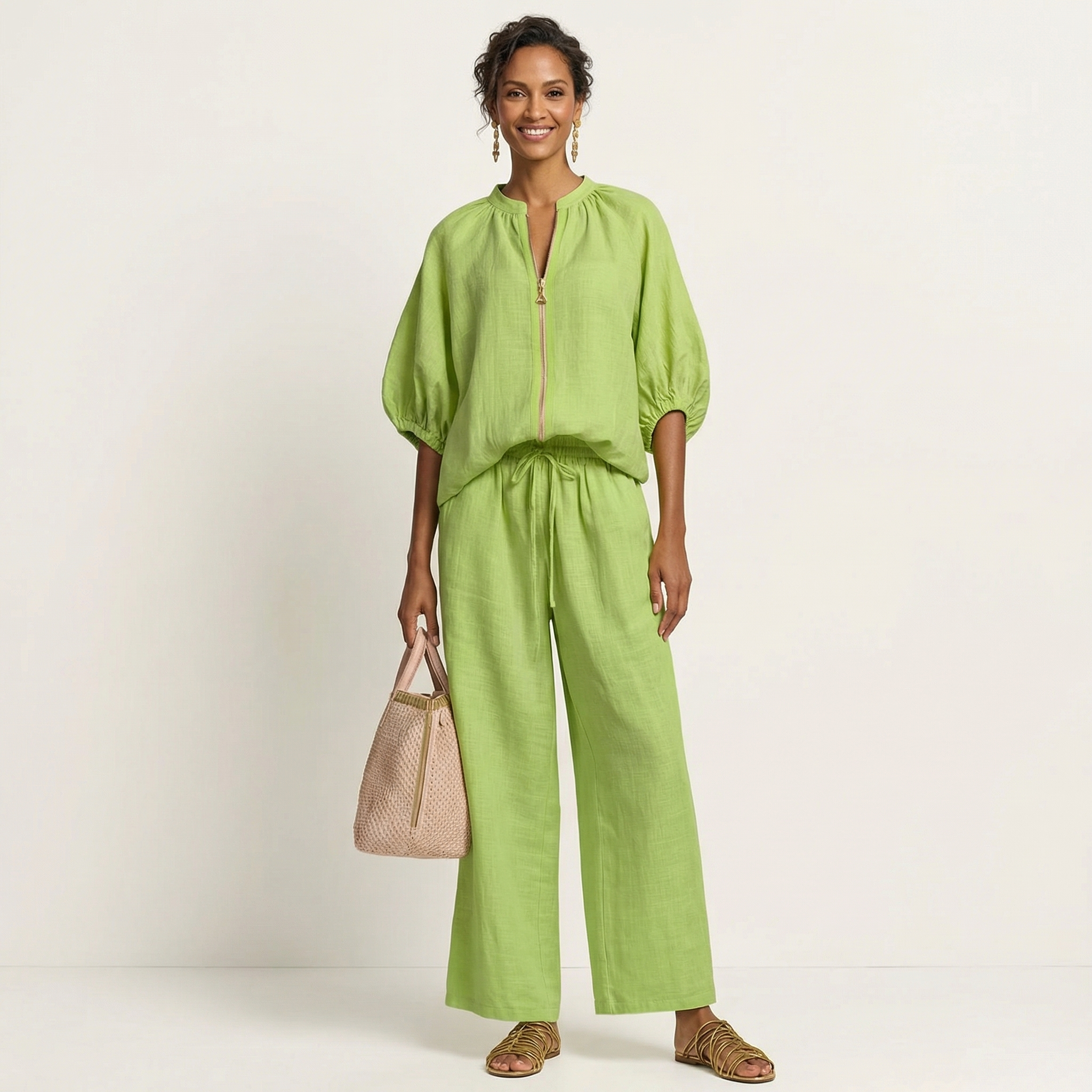 Trijnie set met pofmouwen en ritssluiting