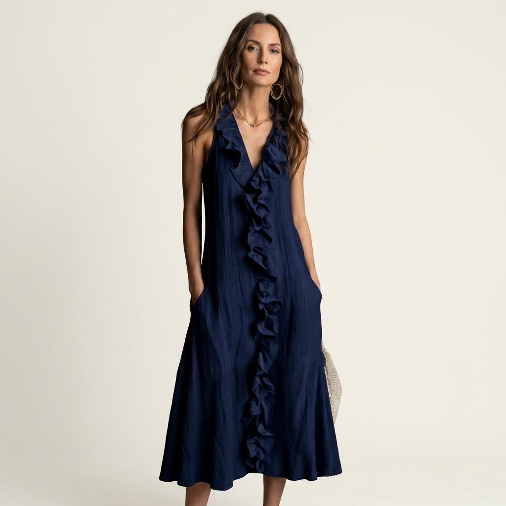 Hendrina mouwloze maxi-jurk met doorlopende ruche