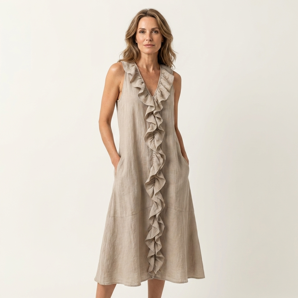Hendrina mouwloze maxi-jurk met doorlopende ruche