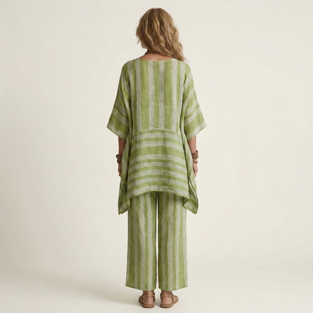 Reina gestreepte set met hi-lo tuniek en wijde broek