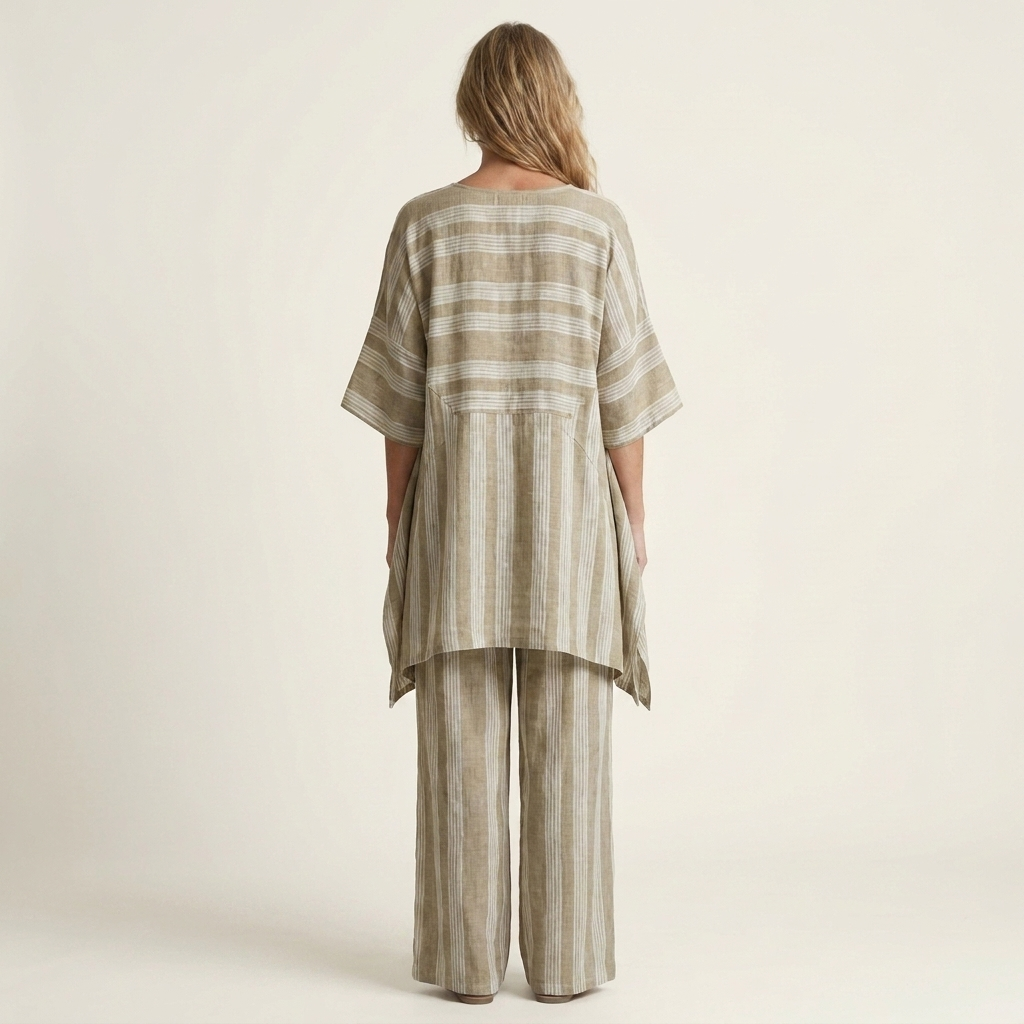 Reina gestreepte set met hi-lo tuniek en wijde broek