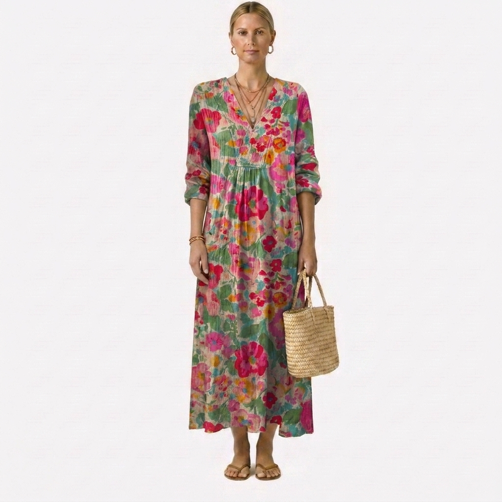 Rosa elegante jurk met bloemenprint